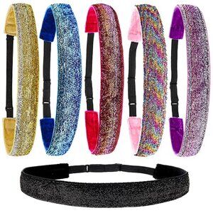6 Glitter Headbands for Girls, adjustable non slip